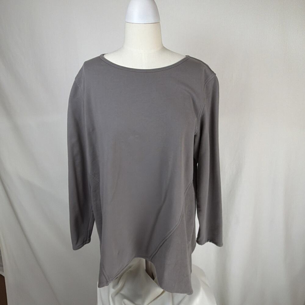 NWT Kleen Taupe Long Sleeve V-Neck Asymmetrical Tunic 100% Cotton #0722 1X